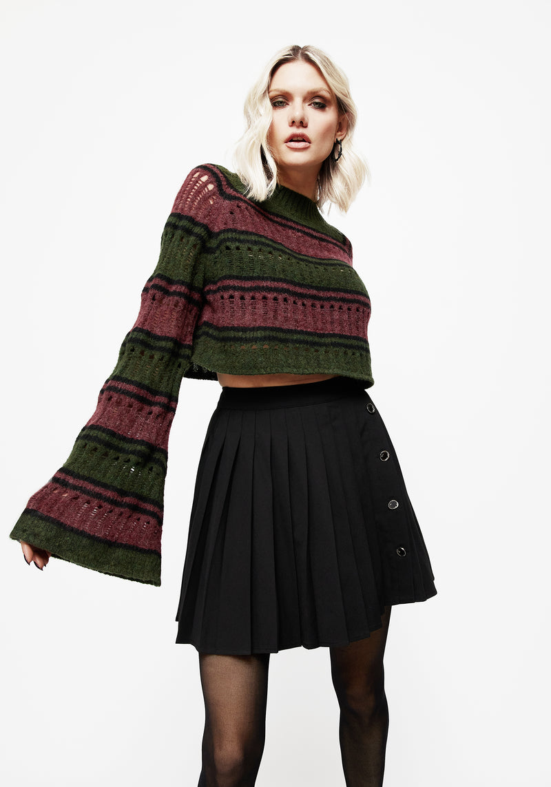 Splinter Stripe Knit Flare Sleeve Crop Jumper