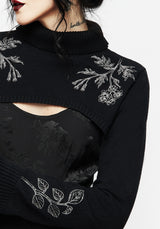 Amalthea Embroidered Roll Neck Extreme Crop Jumper