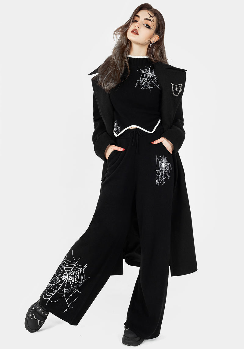 Araneae Embroidered Wide Leg Knit Joggers