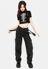 Caduceus Embroidered High Neck Crop Top