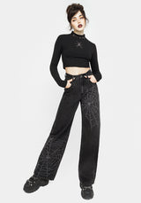 Tarantism Embroidered Wide Leg Jeans