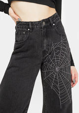 Tarantism Embroidered Wide Leg Jeans