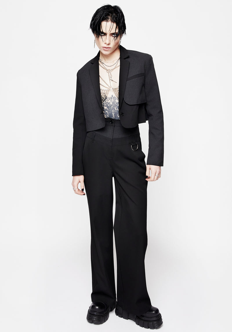 Memoriam Spliced Pinstripe Crop Blazer