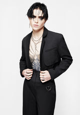 Memoriam Spliced Pinstripe Crop Blazer