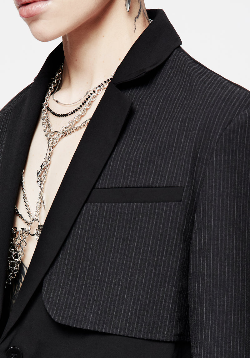 Memoriam Spliced Pinstripe Crop Blazer