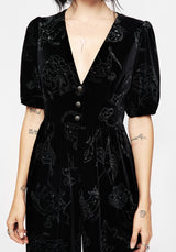 Zodiac Foil Print Button Front Velour Jumpsuit