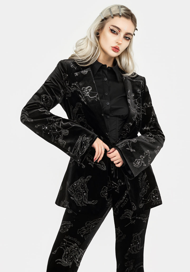 Zodiac Foil Print Velour Blazer