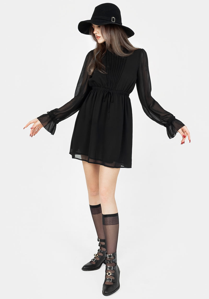 Spirit Sheer Pintuck Ruffle Mini Dress