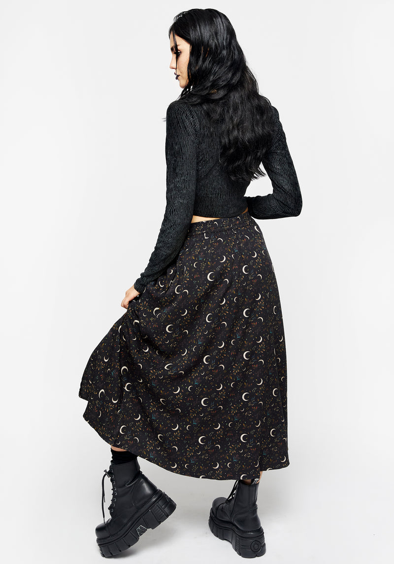 Sickle Moon Side Split Midi Skirt