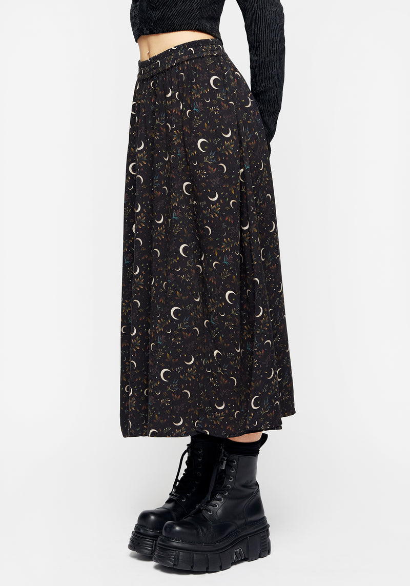 Sickle Moon Side Split Midi Skirt