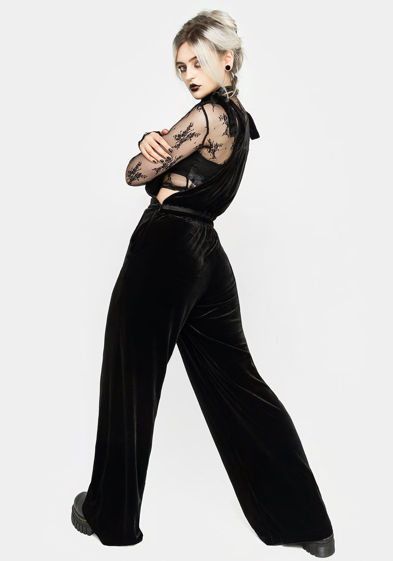 Aradia Embroidered Velour Wide Leg Dungarees