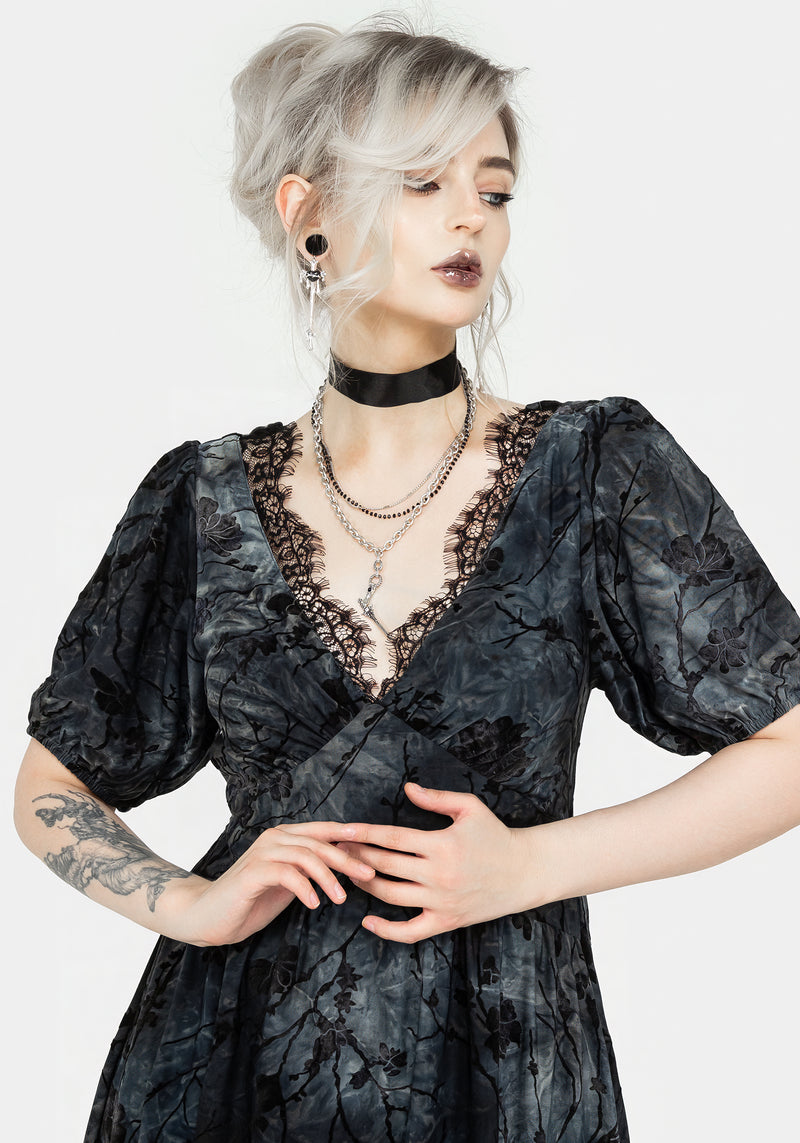 Vice Lace Trim Velour Midi Dress