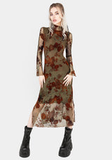 Rosaleigh Flock Velour Mesh Midaxi Dress