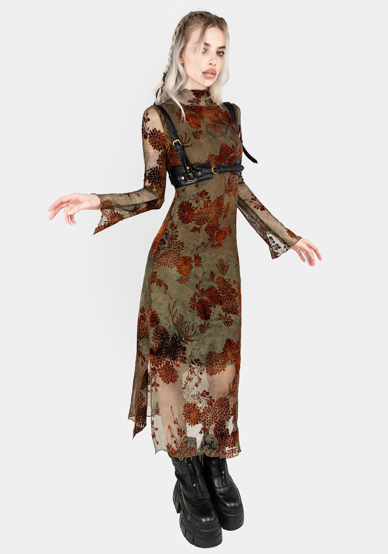 Rosaleigh Flock Velour Mesh Midaxi Dress