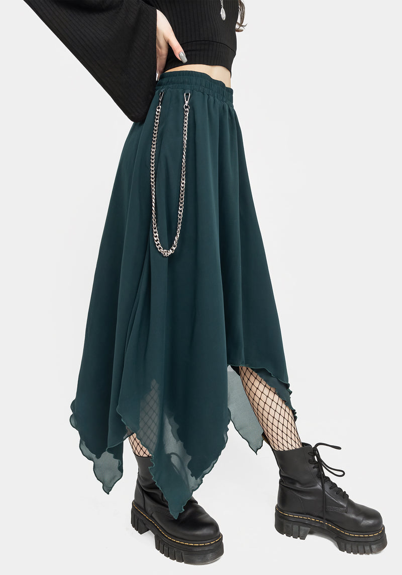 Levitate Chain Detail Midi Skirt - Green