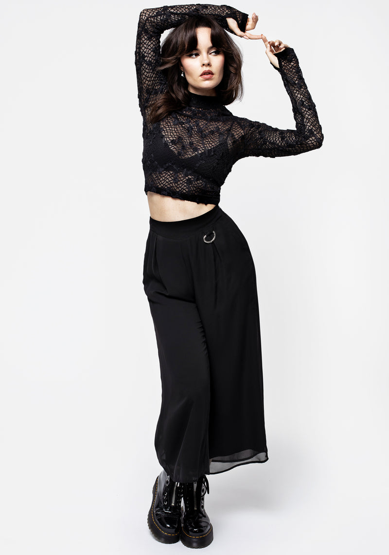 Baroque Long Sleeve Lace Crop Top