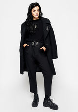 Gorgon Bouclé Oversized Coat with Snake Brooch - Black