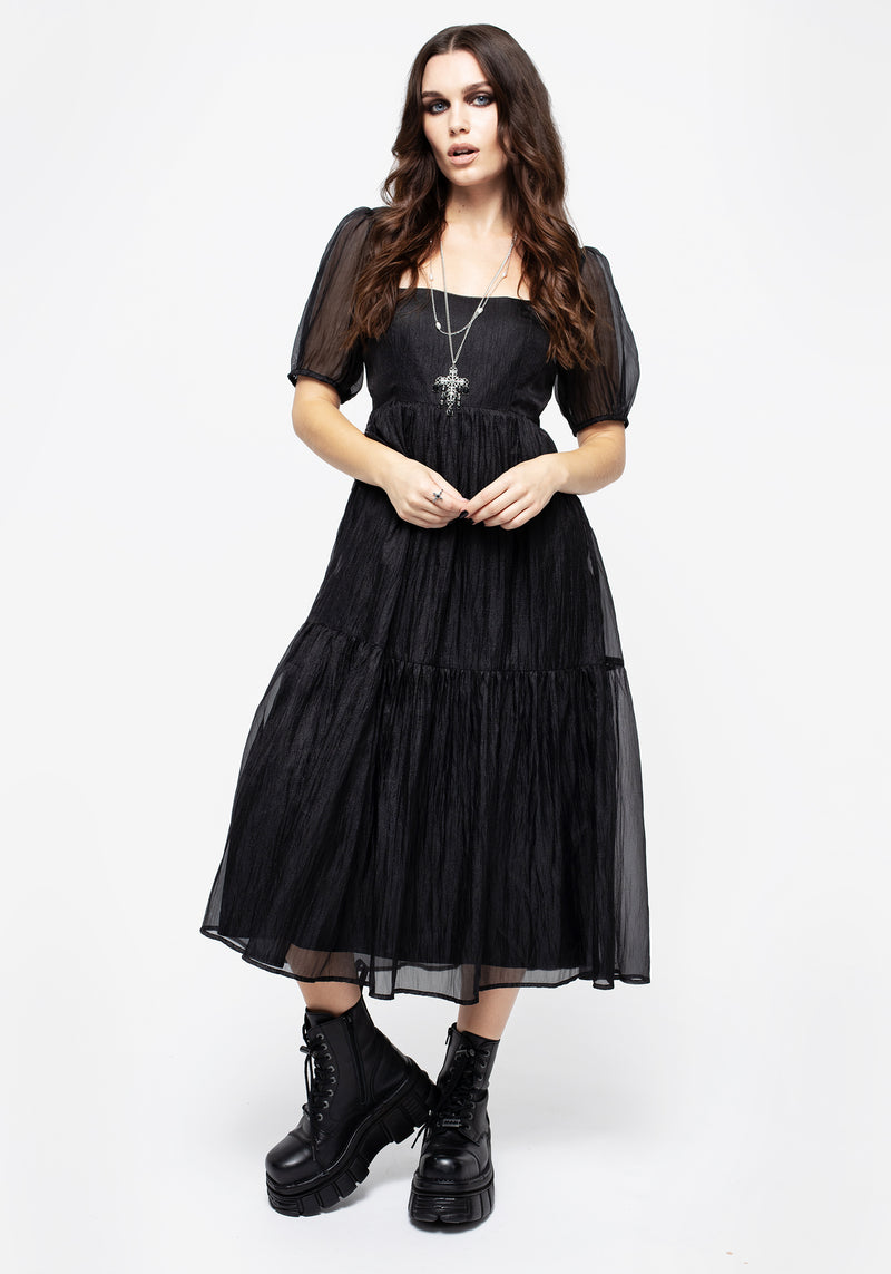 Flatline Puff Sleeve Tiered Midi Dress