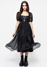 Flatline Puff Sleeve Tiered Midi Dress