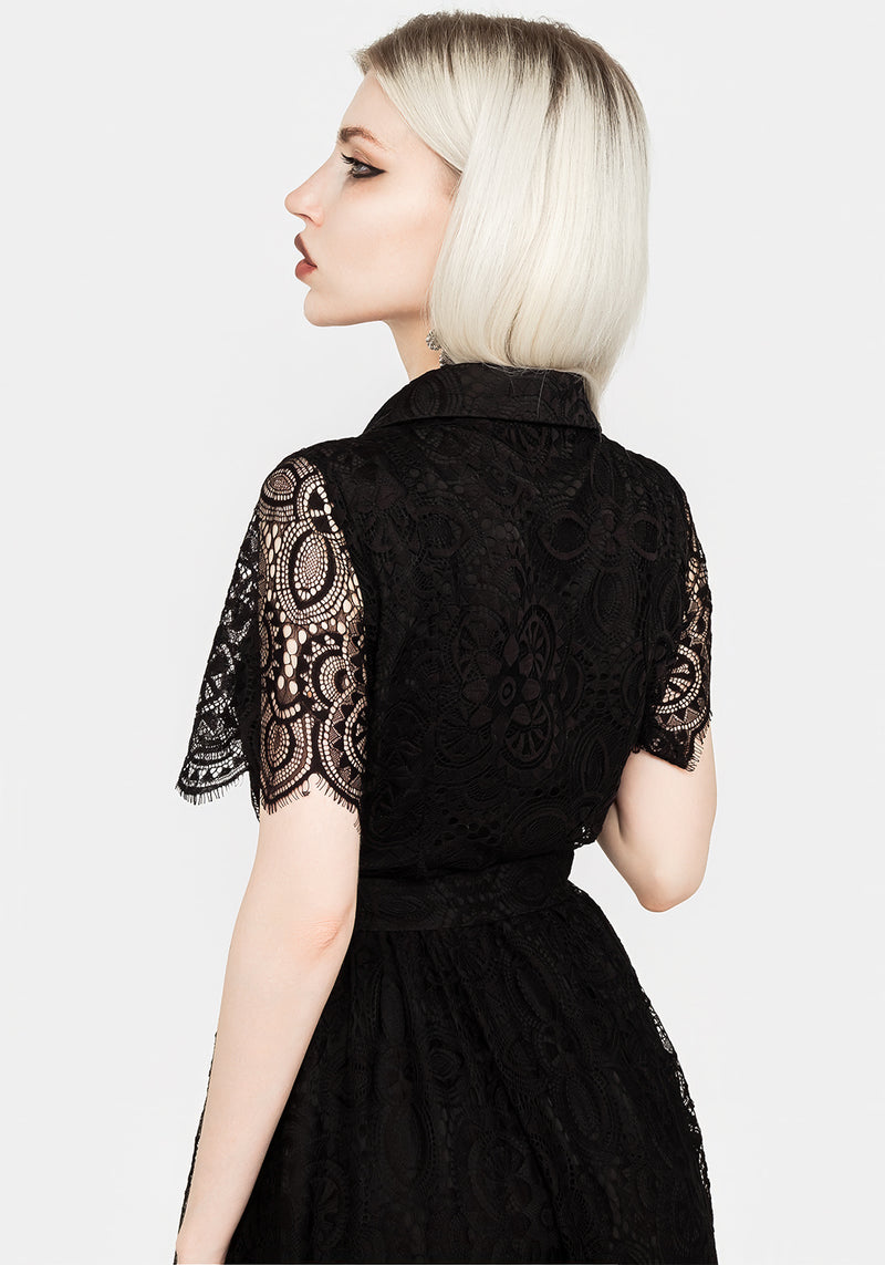 Martyr Collar Lace Midi Shirt Dress