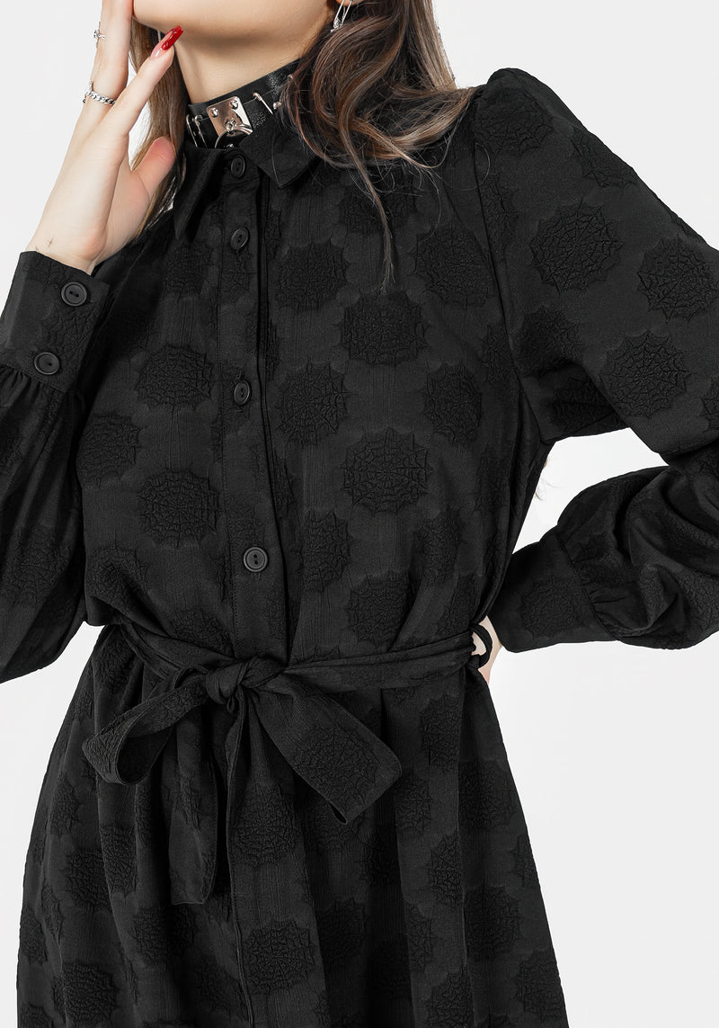 Arachnida Jacquard Mini Shirt Dress