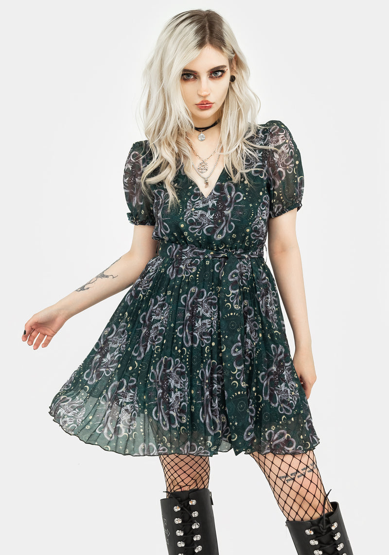 Cailleach Puff Sleeve Pleated Mini Dress