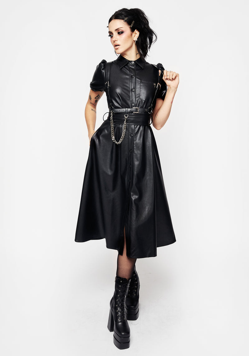 Sharon PU Midi Shirt Dress With Charm