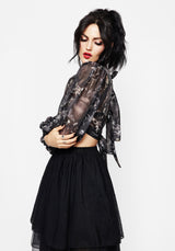 Melancholia Puff Sleeve Tie Back Organza Crop Top