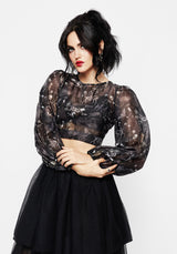 Melancholia Puff Sleeve Tie Back Organza Crop Top