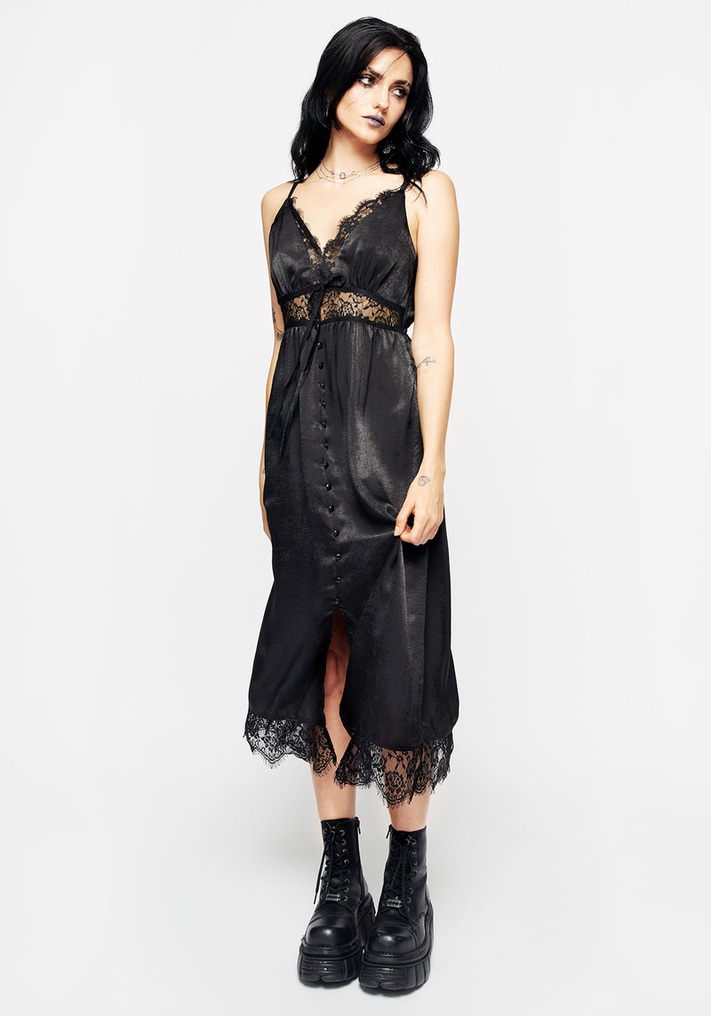 Conjure Satin Lace Trim Cami Midi Dress