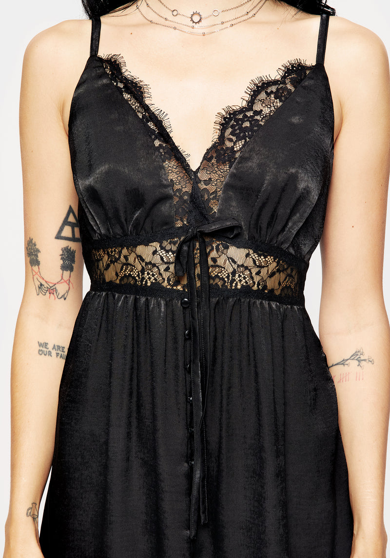 Conjure Satin Lace Trim Cami Midi Dress