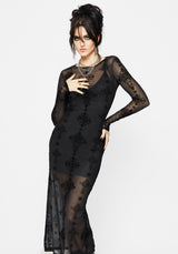 Priestess Flocked Mesh Maxi Dress