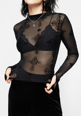 Priestess Flocked Mesh Top