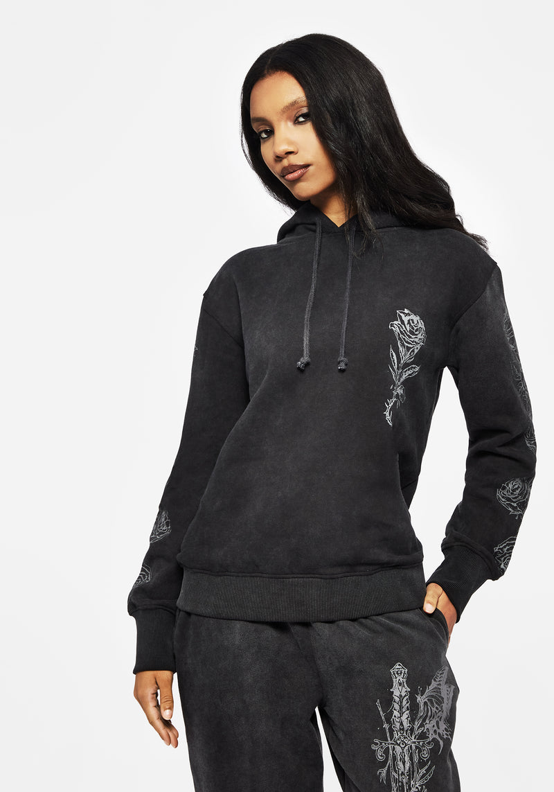 Entwined Rose Graphic Print Longline Hoody