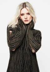 Granite Ladder Stitch Distressed Cable Knit Jumper