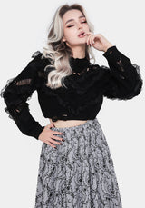 Volla Lace Ruffle Distressed Knit Crop Jumper