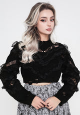 Volla Lace Ruffle Distressed Knit Crop Jumper