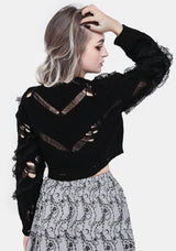 Volla Lace Ruffle Distressed Knit Crop Jumper