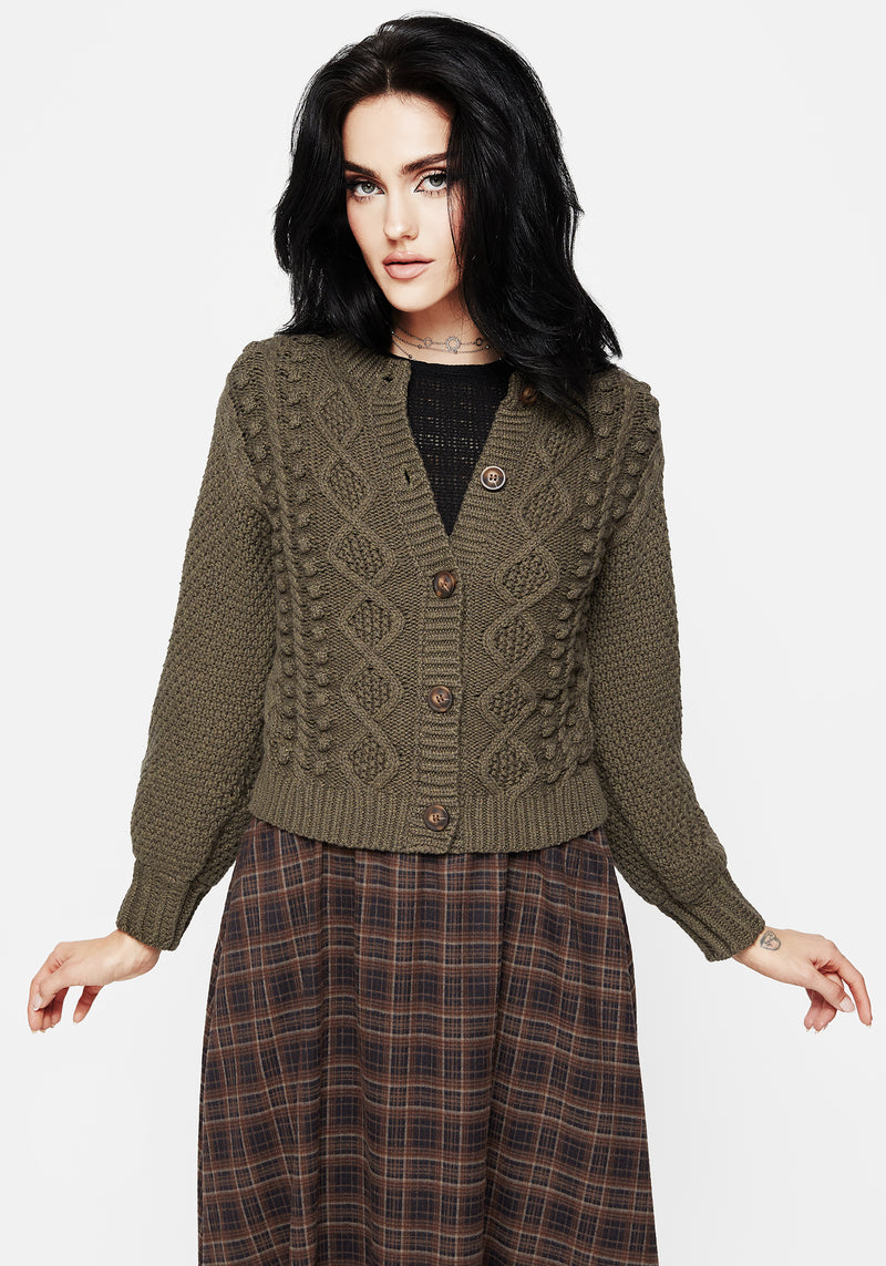 Nerthus Pom Pom Cable Knit Cardigan