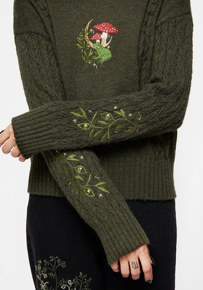 Swamplife Embroidered Cable Knit Relaxed Jumper