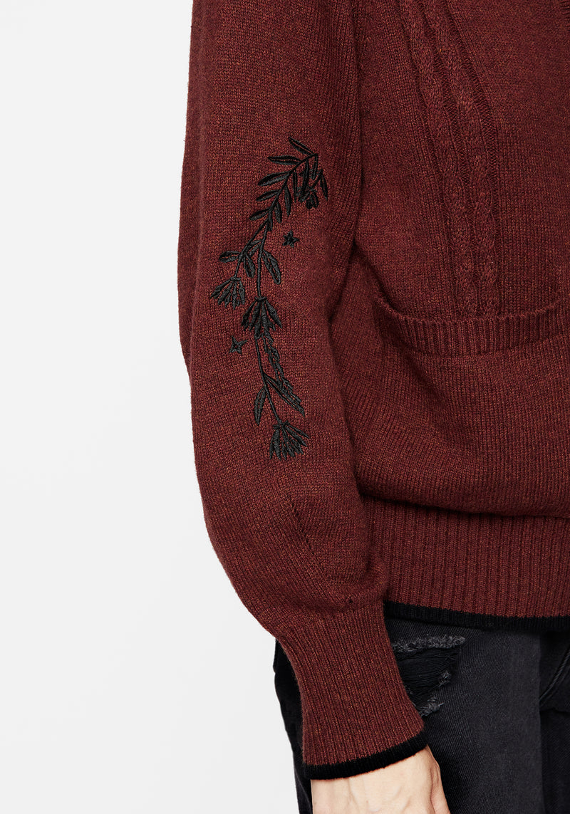 Foxfire Embroidered Cable Knit Cardigan