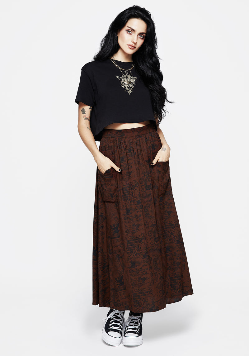 Daemonologie Woodcut Print Midaxi Skirt