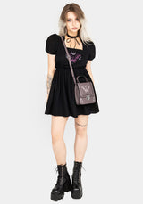 Cocoon Butterfly Embroidered Puff Sleeve Mini Dress