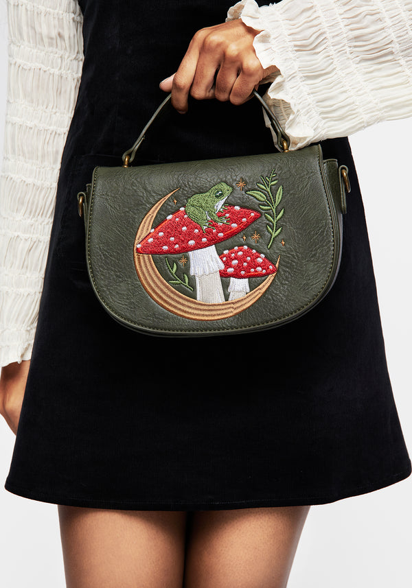 Swamplife Frog Embroidered Crossbody Saddle Bag