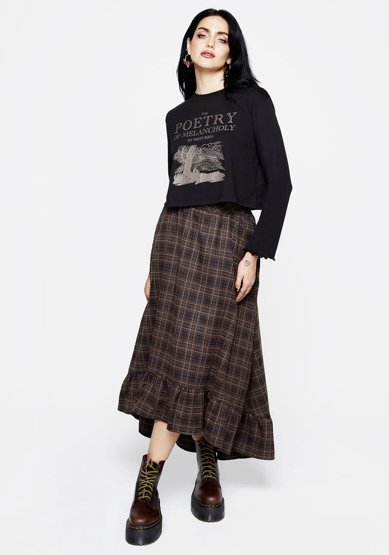 Poetry of Melancholy Graphic Print Long Sleeve Crop Top