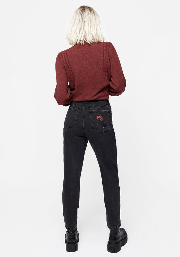 Foxfire Embroidered Distressed Mom Jeans