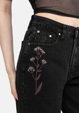 Griffinfly Embroidered Distressed Denim Mom Jeans