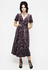 Deception Snake Foil Print Velour Midi Wrap Dress