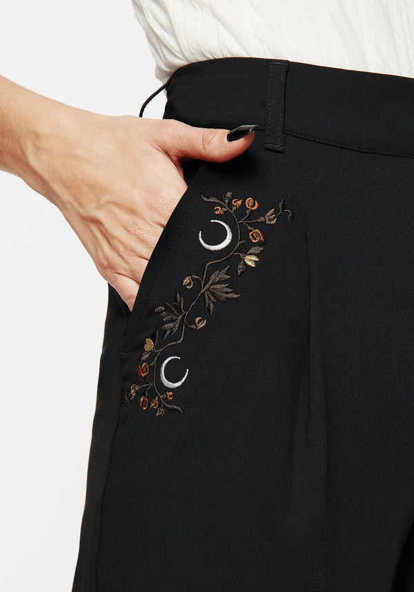 Japonica Floral Moon Embroidered Tapered Trousers