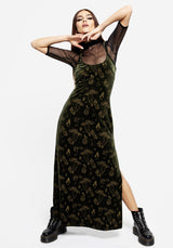 Faefire Foil Print Velour Maxi Slip Gown - Green